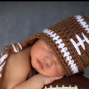 Hand crocheted infant football helmet